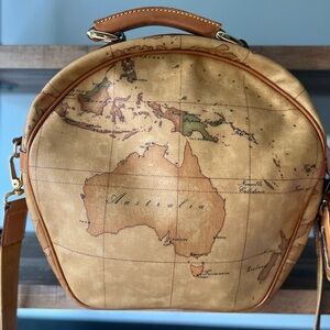 Alviero Martini 1A Classe Leather Geo Circle Map Crossbody
